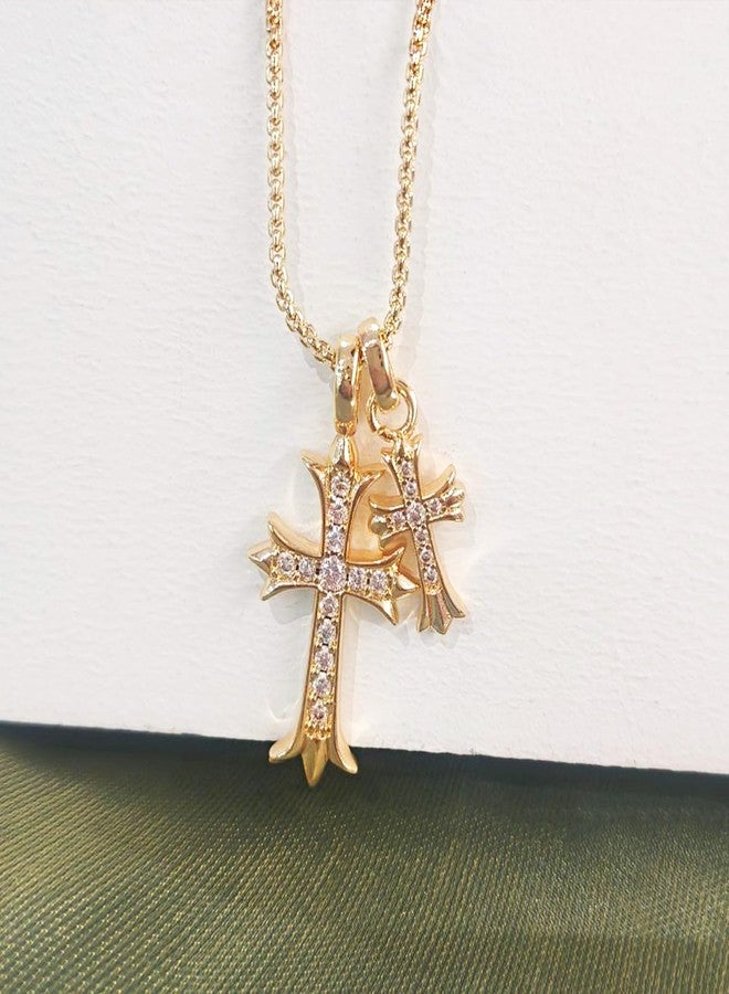 Partm Double Cross Necklace for Women Dainty Cross Pendant Choker 14K Gold Plated Trendy CZ Diamond Cross Charm Necklace Hypoallergenic Delicate Faith Jewelry Religious Gifts for Women - Image 4